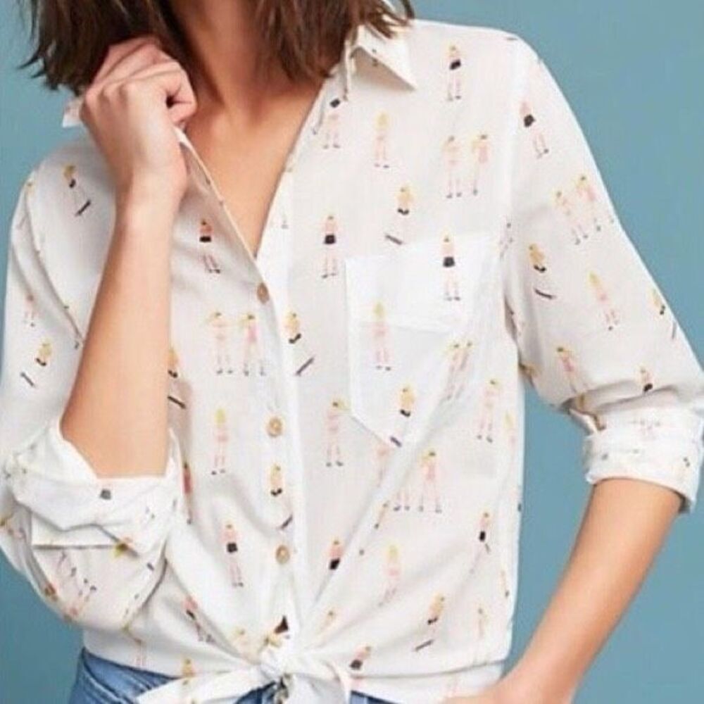 ANTHROPOLOGIE ACOTE Skater Girl Long Sleeve Button Down Blouse SZ S